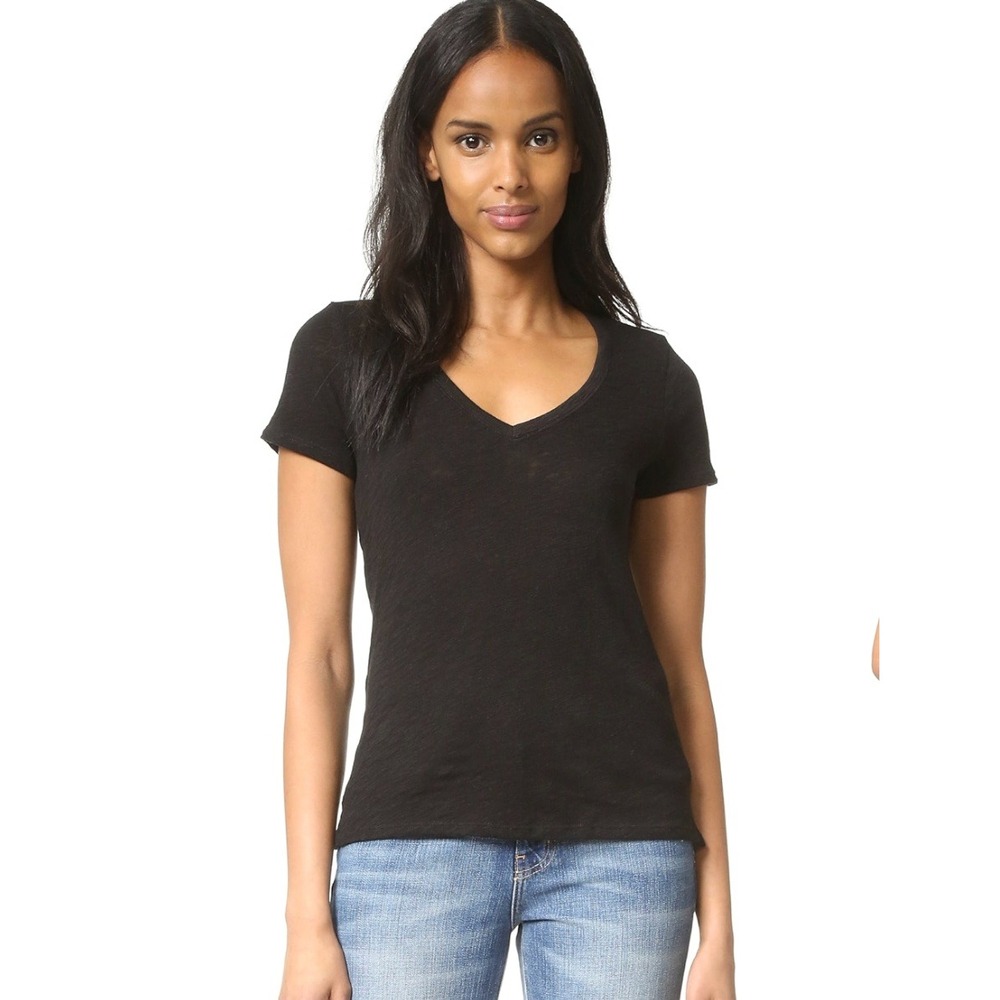 ATM Anthony Thomas Melillo Slub‎ V-Neck Tee, Medium, Black 100% Cotton